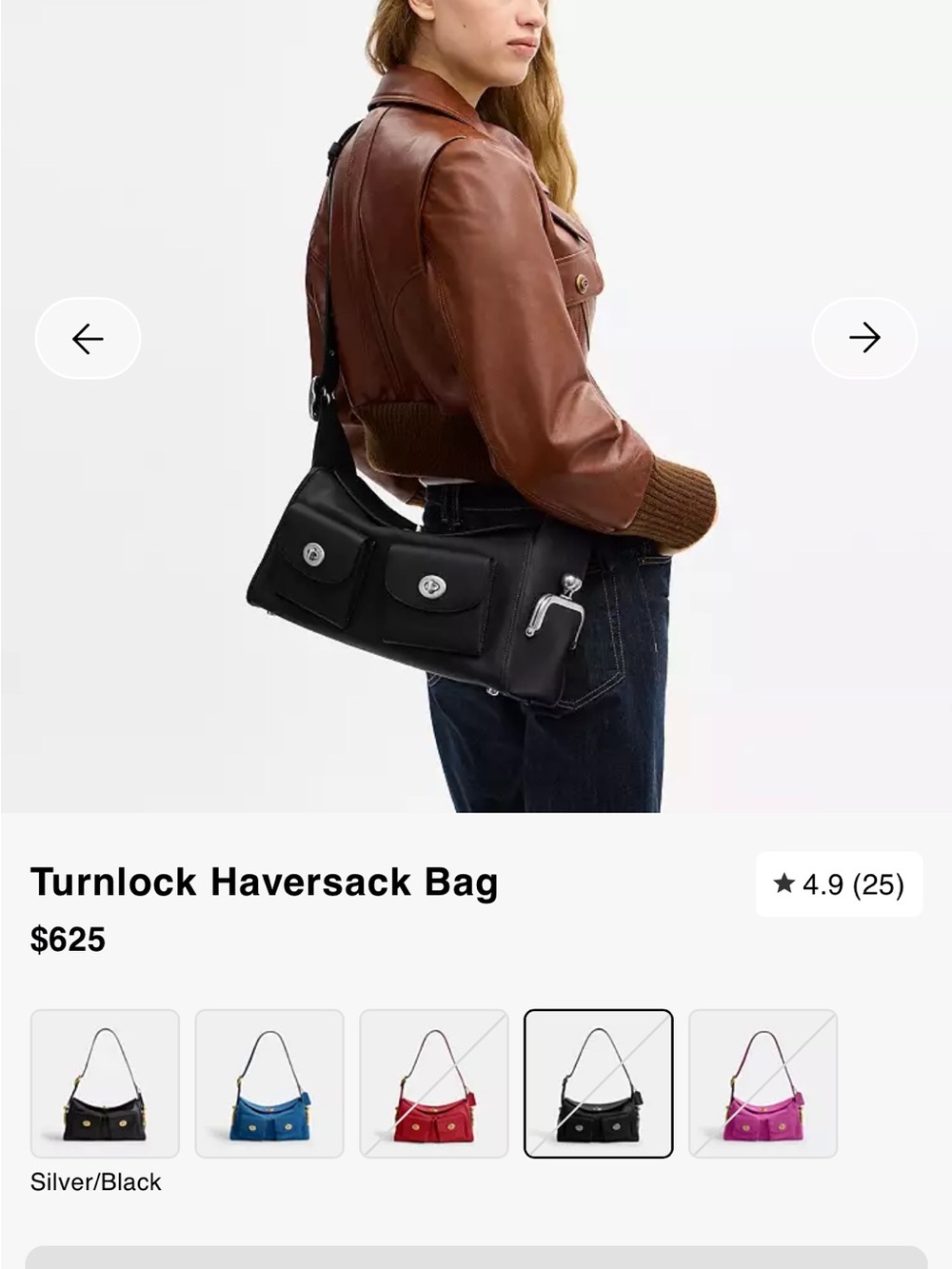 Coach Originals Turnlock Haversack Bag Black Silver Hardware CDZ12 Sold Out